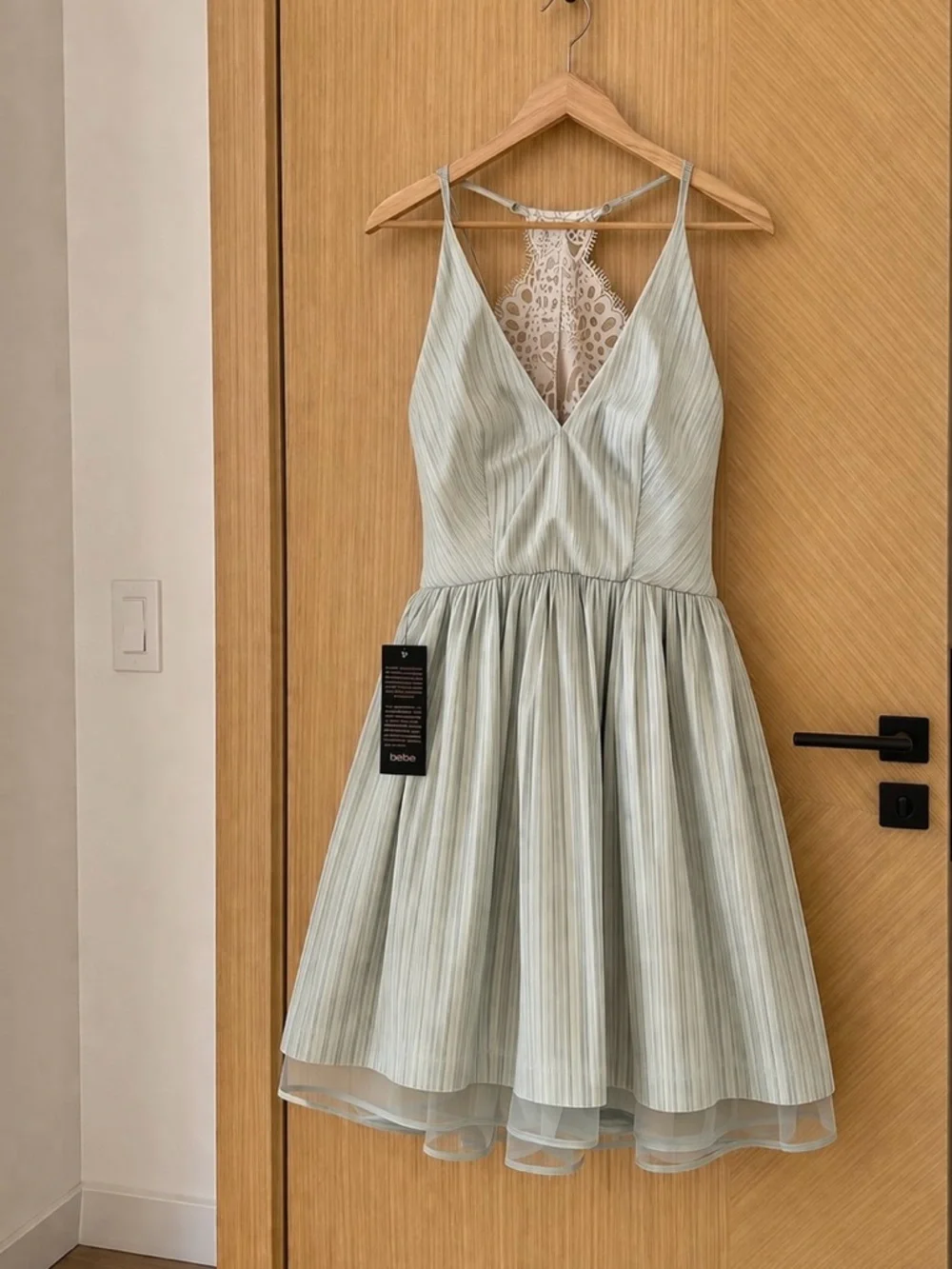 Bebe Mint Lace Back Halter Mini Cocktail Dress | Romantic Muse - Picture 5 of 5